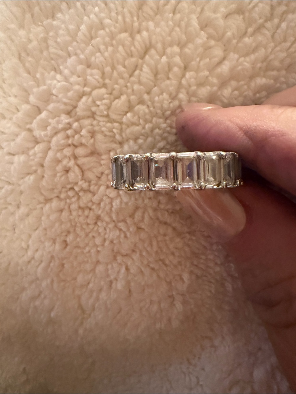 Sterling silver Emerald-Cut Eternity Band – Clear Crystal Accents